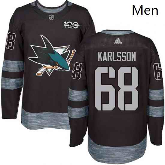 Mens Adidas San Jose Sharks 68 Melker Karlsson Authentic Black 1917 2017 100th Anniversary NHL Jersey